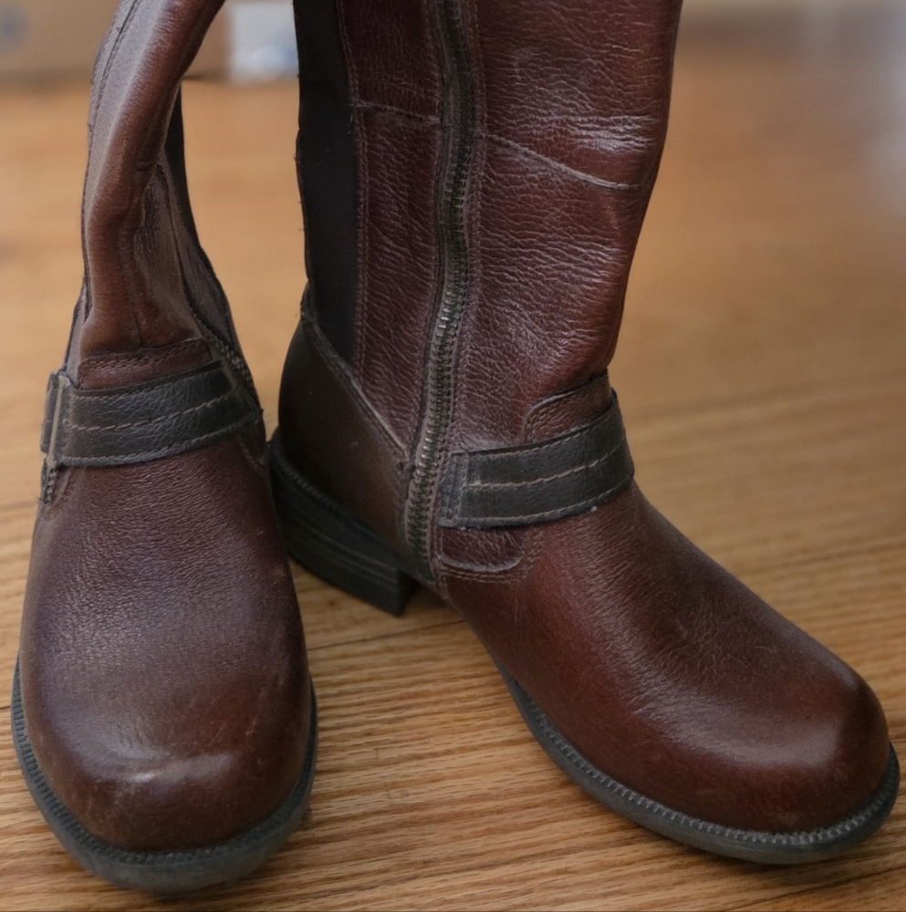 Brown Leather and Fabric Boots